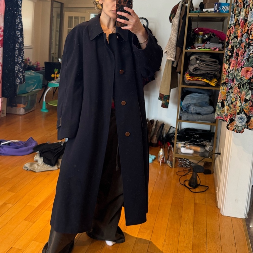 Vintage luxury Cashmere Italian Fabric Union Made Navy Belted Coat - Picture 3 of 14
